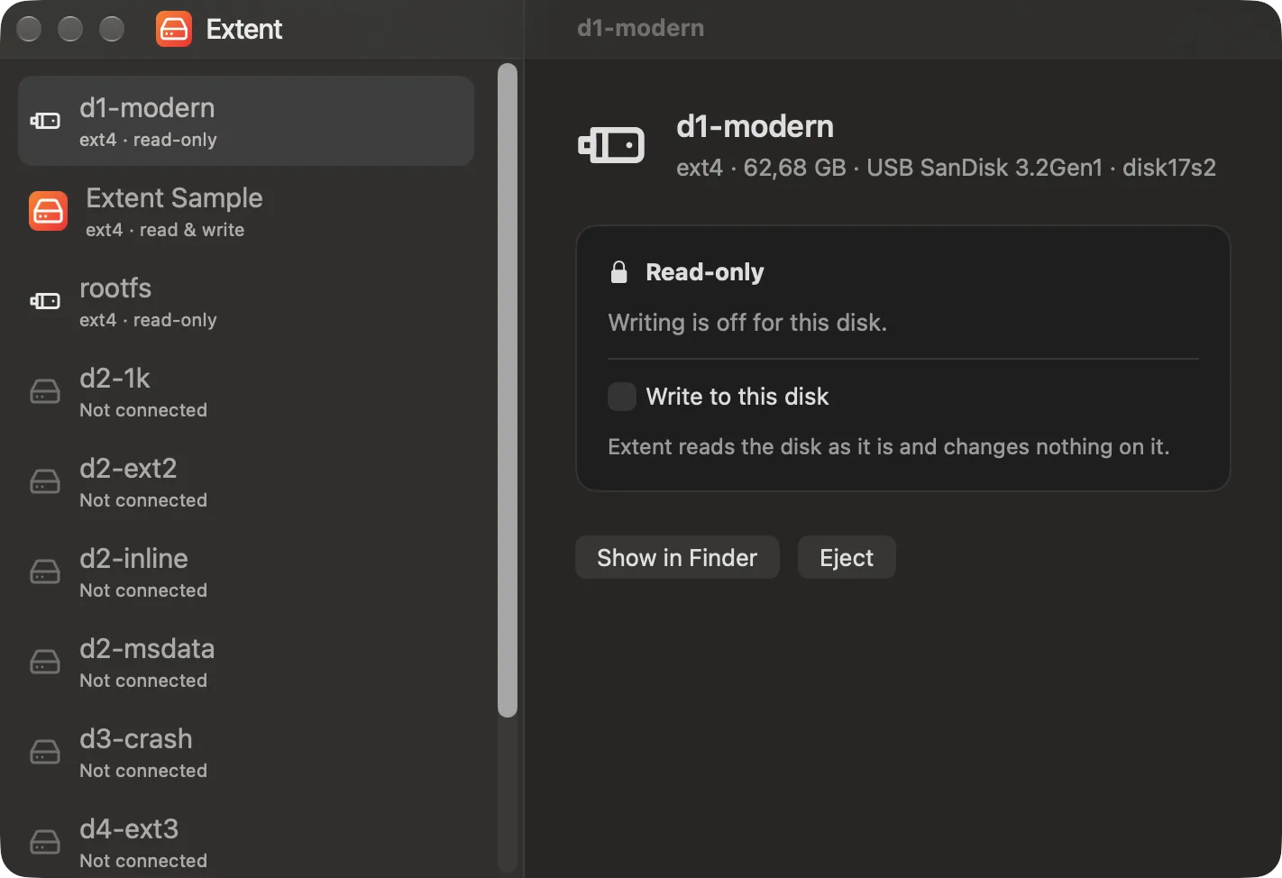 A disk mounted read-only, with the switch that changes that